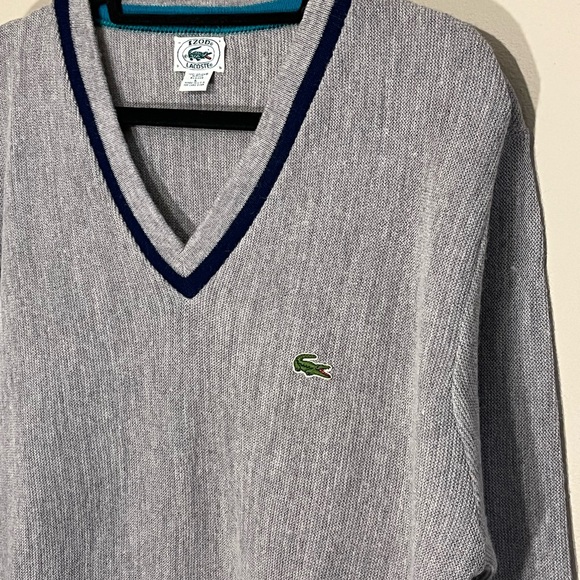 Vintage Izod Lacoste Gray Pullover Sweater Long Sleeve Made In USA Large (G) - Picture 5 of 11